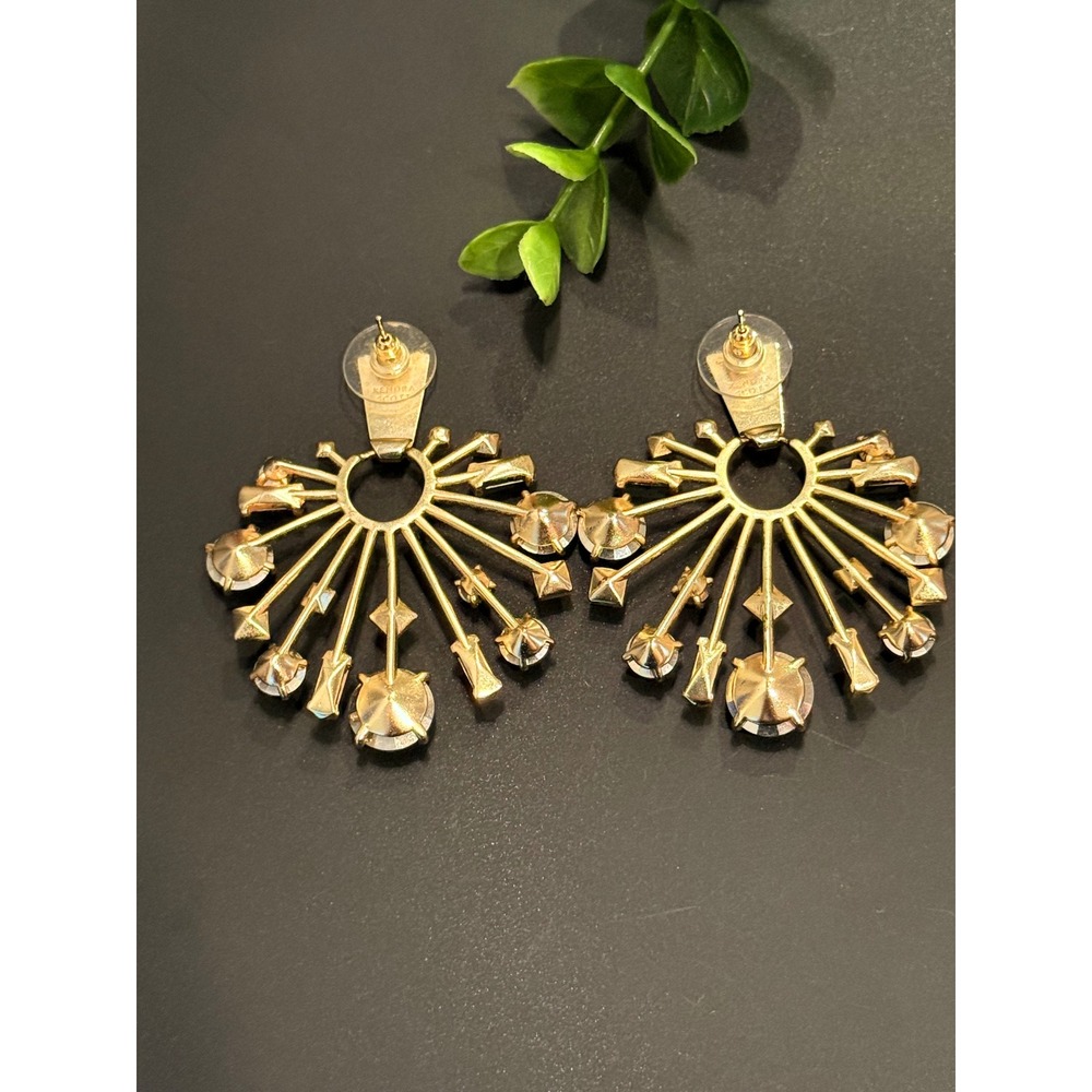 Kendra Scott Fabia Multi Color Crystal Sunburst Statement Earrings Gold Tone - Picture 9 of 10
